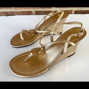 Lilly Pulitzer gold sandals. 3.5” heel, size 7M.